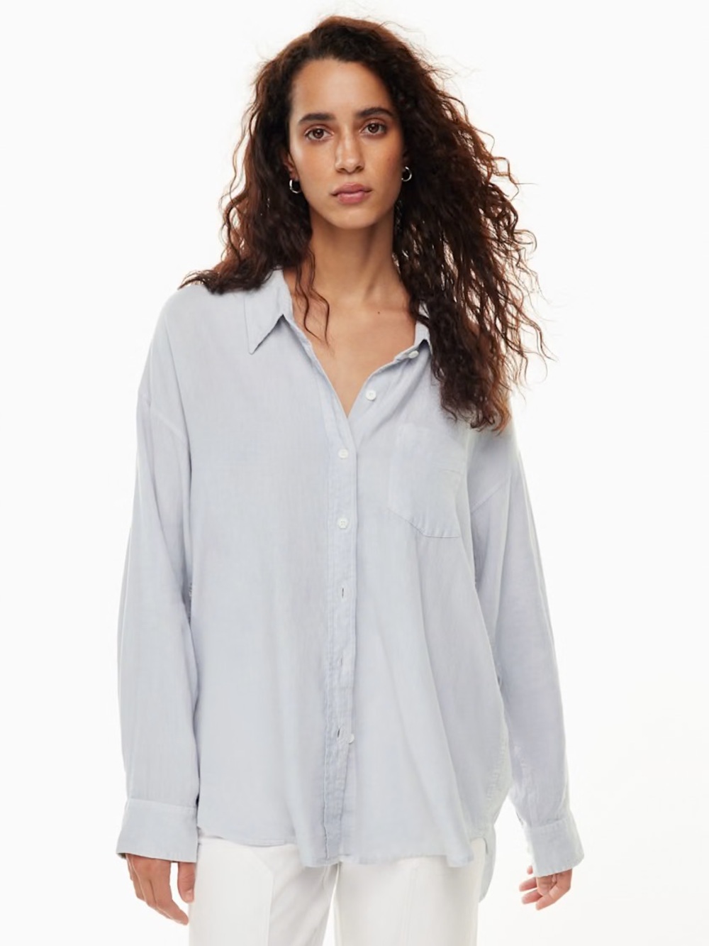Wilfred Light Blue Linen-Collar Button Shirt